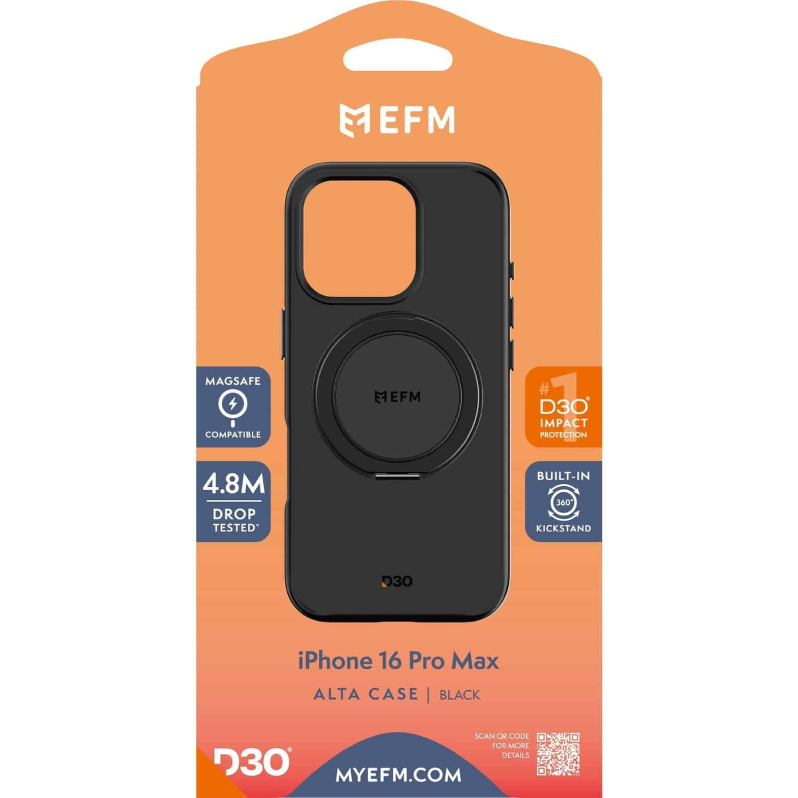 iPhone 16 Pro Max EFM Alta D3O Bio Case Compatible For- Black