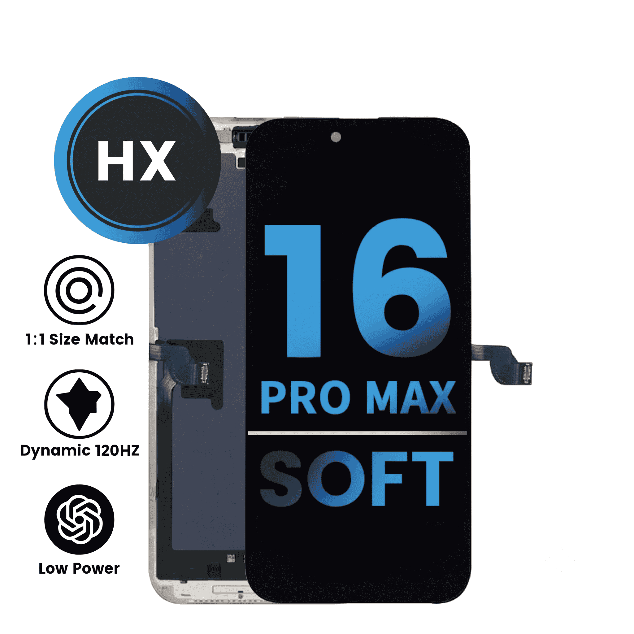iPhone 16 Pro Max (6.9 Inch) Compatible LCD (Soft OLED) Touch Digitizer Screen [HX]