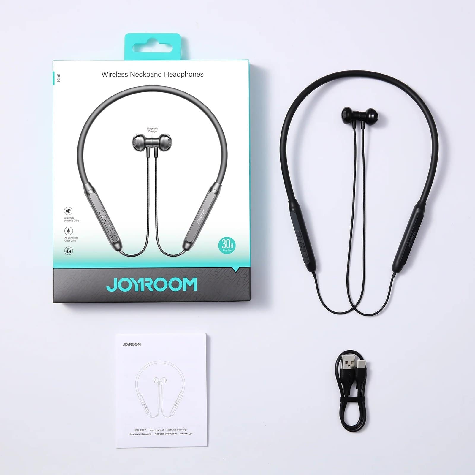 JR-D8 Wireless Neckband Headphones-Black