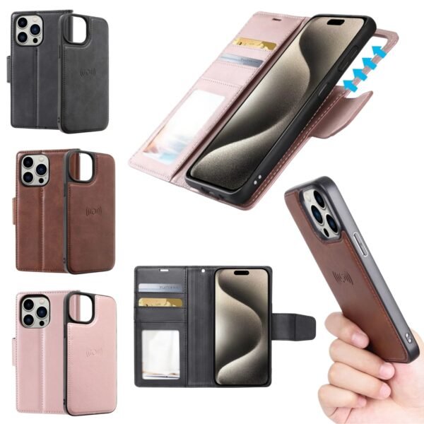 iPhone 15 Hanman 2 In 1 Leather Wallet Case